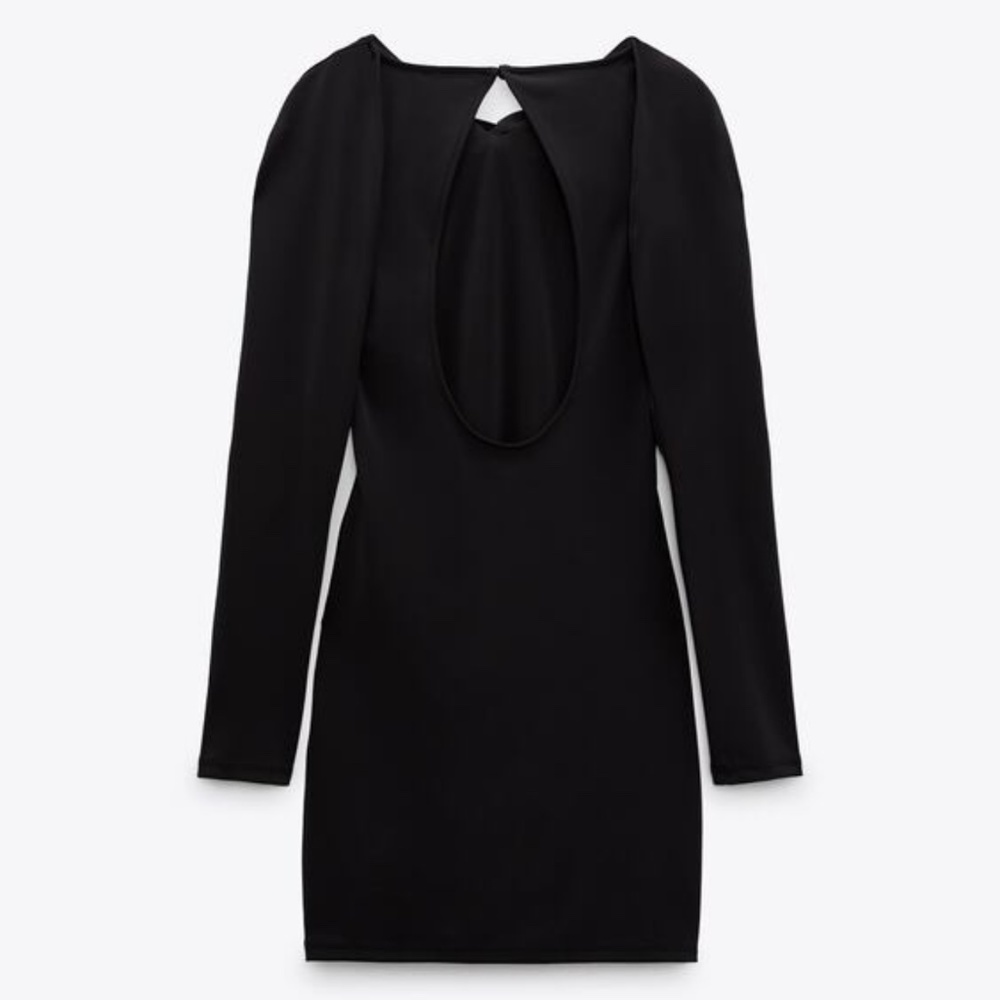 ZARA Knotted Overlay Back Slit Black Dress Size M NWT - Picture 3 of 14